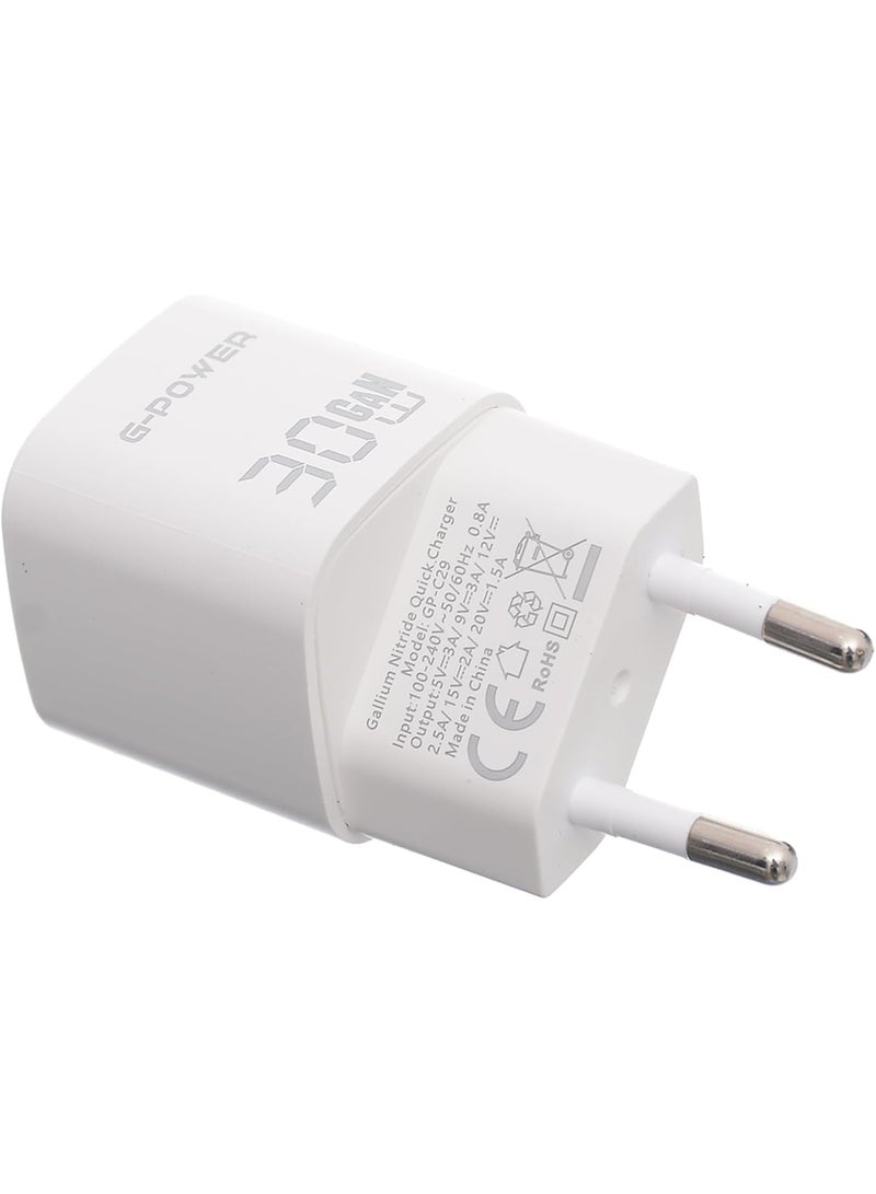 جي باور شاحن سريع G-Power GP-C29 بقوة 30 واط بمنفذ USB-C واحد، متوافق مع أجهزة iPhone 14/14 Plus/14 Pro/14 Pro Max/13، وGalaxy، وPixel 4/3، وiPad - أبيض/أخضر - Image 3