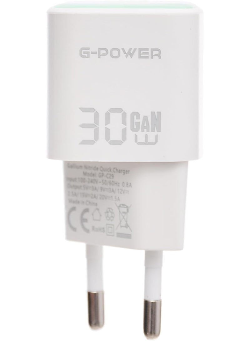 جي باور شاحن سريع G-Power GP-C29 بقوة 30 واط بمنفذ USB-C واحد، متوافق مع أجهزة iPhone 14/14 Plus/14 Pro/14 Pro Max/13، وGalaxy، وPixel 4/3، وiPad - أبيض/أخضر - Image 2