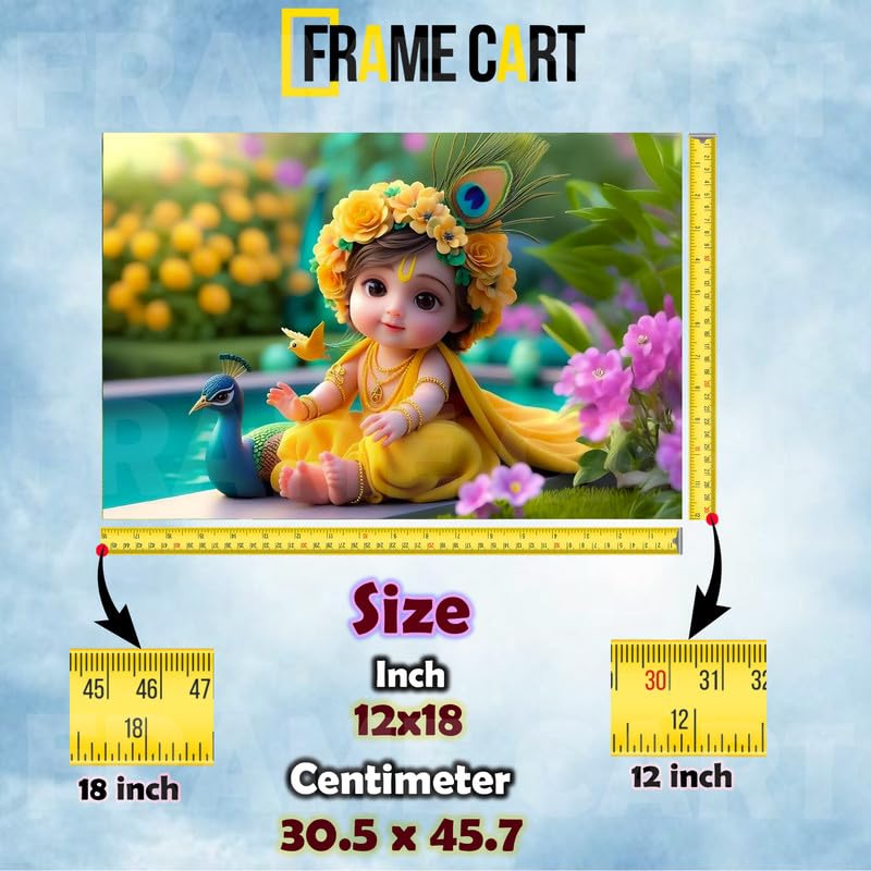 Frame Cart Baby Krishna Poster - Bal Gopal Photo | Kanha Ji Religious photo for Pregnant Women Bedroom Wall | Unframed Vinyl Poster 12x18 (Design 11) - Image 4
