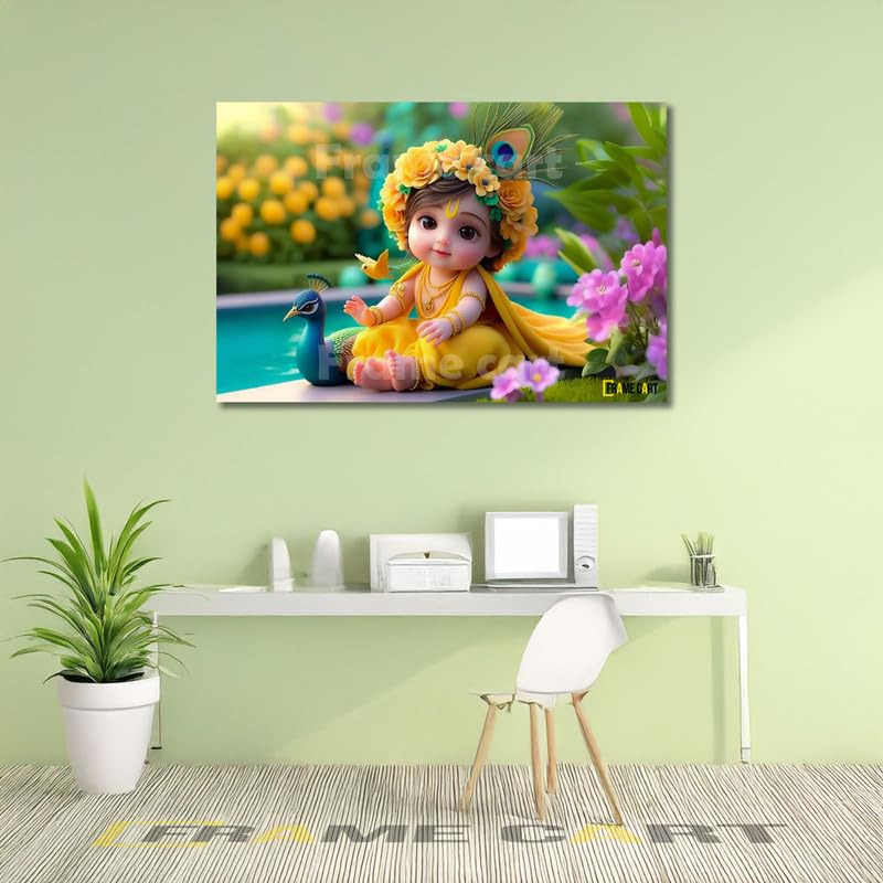 Frame Cart Baby Krishna Poster - Bal Gopal Photo | Kanha Ji Religious photo for Pregnant Women Bedroom Wall | Unframed Vinyl Poster 12x18 (Design 11) - Image 2