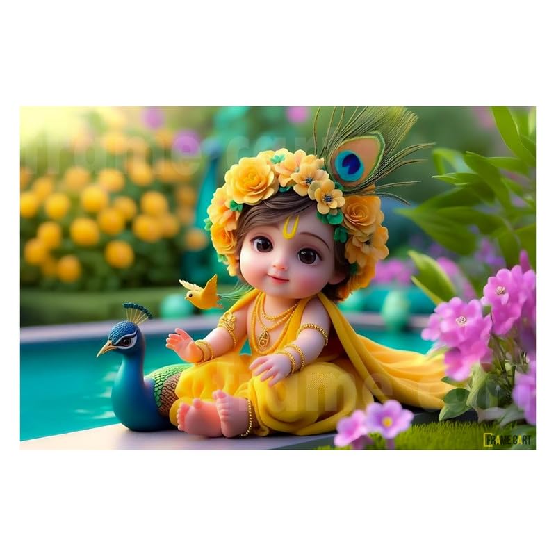 Frame Cart Baby Krishna Poster - Bal Gopal Photo | Kanha Ji Religious photo for Pregnant Women Bedroom Wall | Unframed Vinyl Poster 12x18 (Design 11) - Image 1