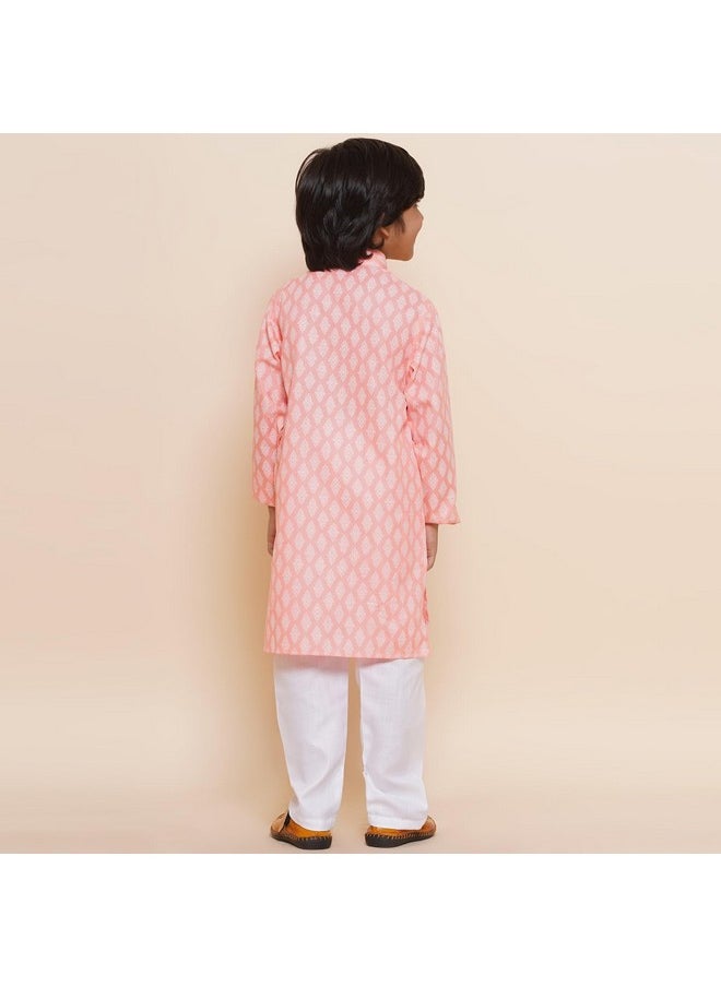 AJ Dezines - AJ DEZINES Kids Ethnic Wear Cotton Printed Pink Kurta Pyjama Set For Boys (Twister-K-3047-PINK-6) - Image 1