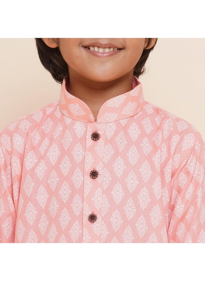 AJ Dezines - AJ DEZINES Kids Ethnic Wear Cotton Printed Pink Kurta Pyjama Set For Boys (Twister-K-3047-PINK-6) - Image 1