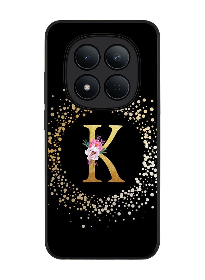 For Xiaomi Redmi Note 15 Pro 5G Case,Slim fit Camera Protection, Shockproof Thin Phone cover  - Custom Monogram Floral - K ( Black )