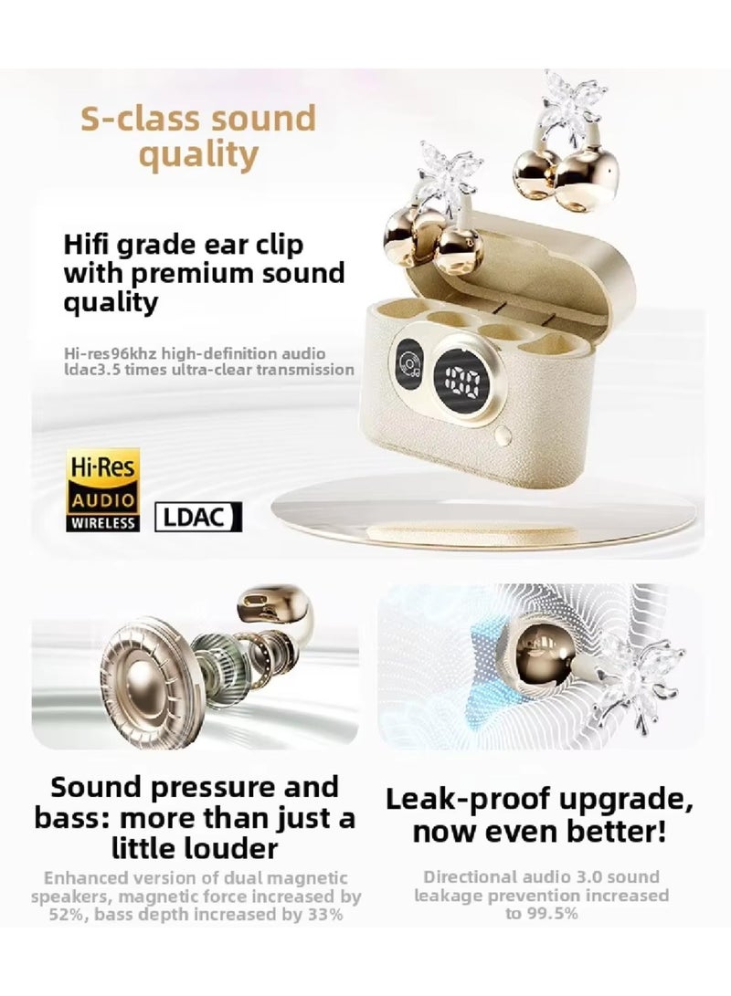 Jliyru Clip-On Open Ear Earbuds with Sparkle Butterfly Earrings, Bluetooth 5.4 Wireless Headphones for Women, 60H Playtime, Comfortable Fit for Small Ears - Image 5
