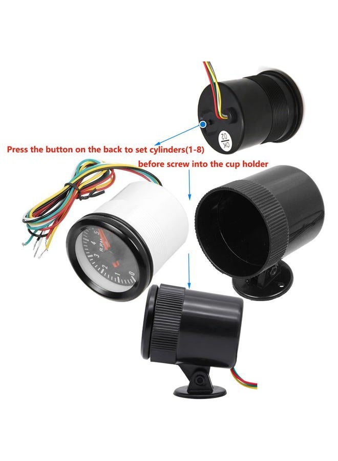 BLLYOGU Universal 2" Tachometer 8000 RPM Meter with Gauge Holder for 12V Gasoline Car Engine 1-8 Cylinders - Image 3