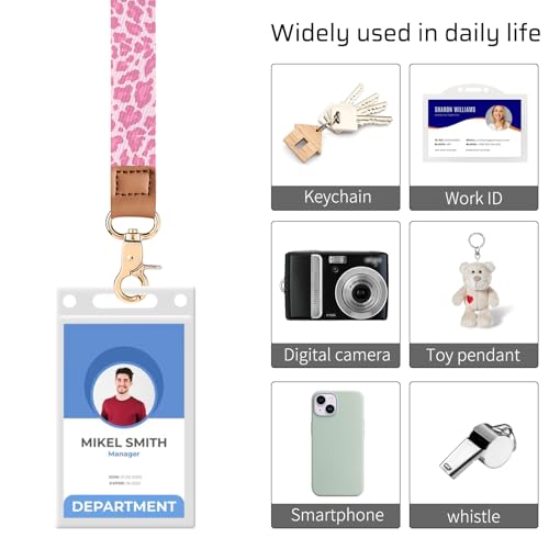 Knagsfa Lanyards for Keys, Neck Lanyards for ID Badges with Metal Hook, Cute Keychain Lanyard for Women, Hot Pink Leopard - Image 3