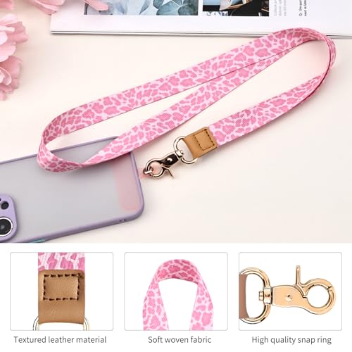 Knagsfa Lanyards for Keys, Neck Lanyards for ID Badges with Metal Hook, Cute Keychain Lanyard for Women, Hot Pink Leopard - Image 4