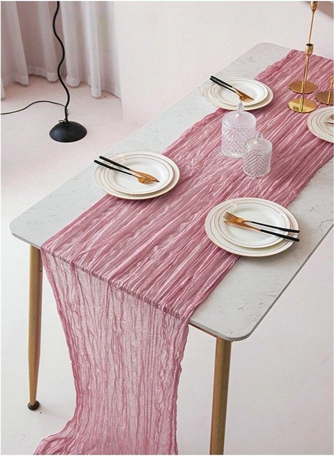 Translucent Table Runner Chessian Tablecloth for Wedding Reception Bridal Shower Party Decoration Table Centerpiece 90*300CM Pink - Image 5