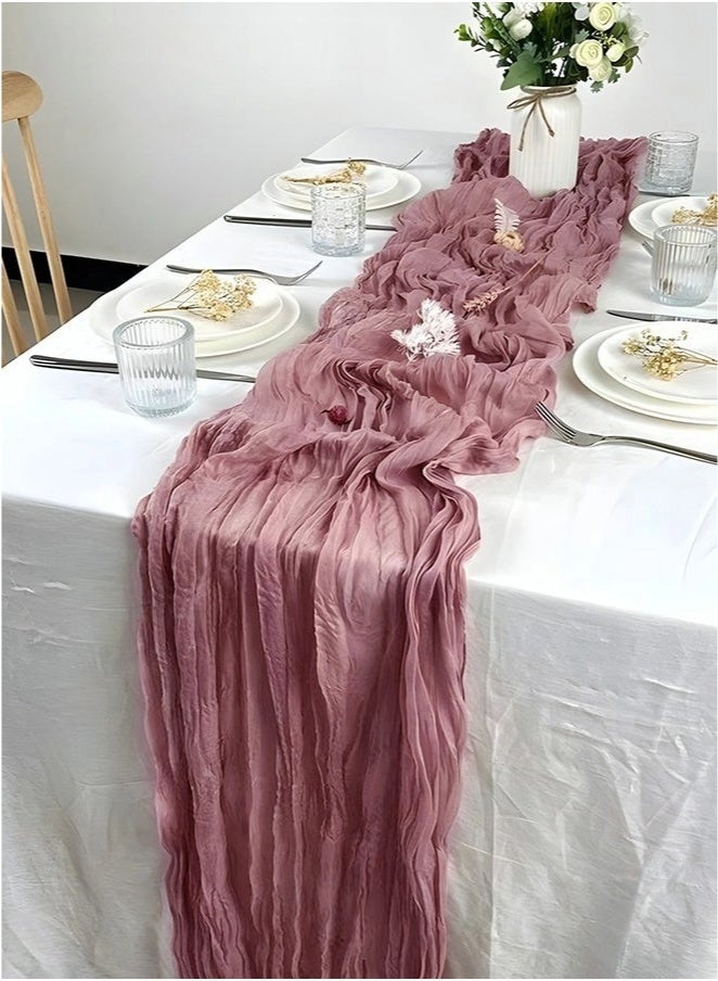 Translucent Table Runner Chessian Tablecloth for Wedding Reception Bridal Shower Party Decoration Table Centerpiece 90*300CM Pink - Image 1