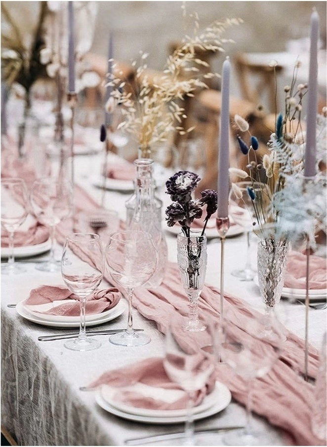 Translucent Table Runner Chessian Tablecloth for Wedding Reception Bridal Shower Party Decoration Table Centerpiece 90*300CM Pink - Image 3