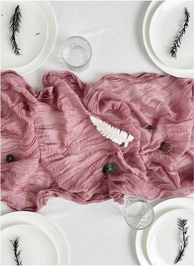 Translucent Table Runner Chessian Tablecloth for Wedding Reception Bridal Shower Party Decoration Table Centerpiece 90*300CM Pink - Image 2