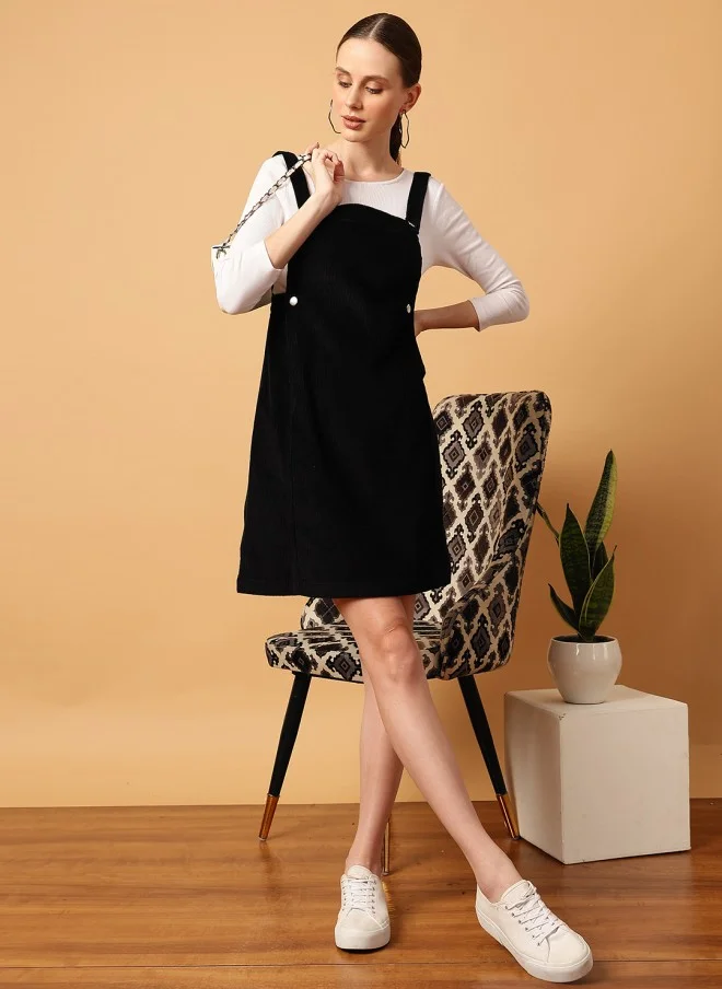MINT STREET Black Corduroy Pinafore Dress for Women