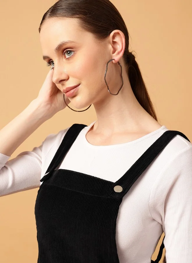 MINT STREET Black Corduroy Pinafore Dress for Women