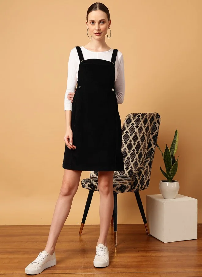 MINT STREET Black Corduroy Pinafore Dress for Women