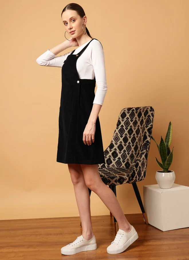 MINT STREET Black Corduroy Pinafore Dress for Women