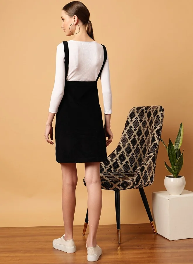 MINT STREET Black Corduroy Pinafore Dress for Women
