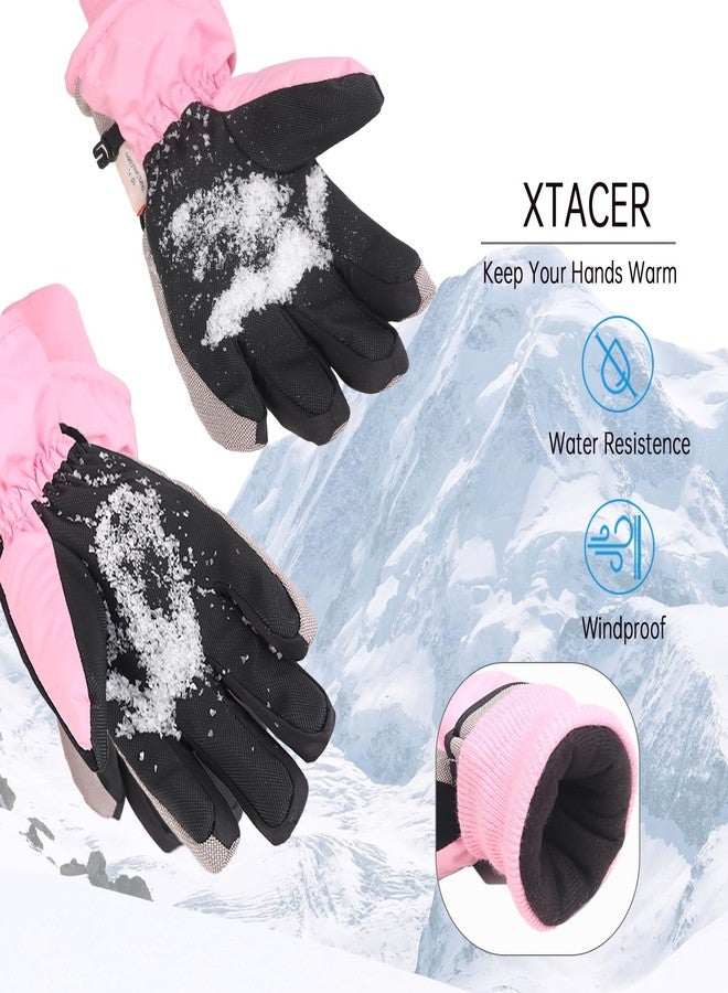XTACER Kids Ski Snow Gloves Snowboard Winter Warm Cold Weather Gloves for Boys Girls Children (Light Pink,10-12 Years) - Image 2