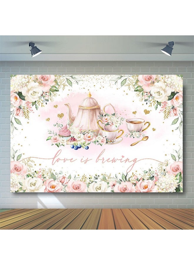 Avezano خلفية Love Is Brewing لحفلات الزفاف وحفلات الزفاف وديكورات حفلات الشاي في عيد الحب وخلفية الصورة ولافتة طاولة الكعكة (7 × 5 أقدام) - Image 4
