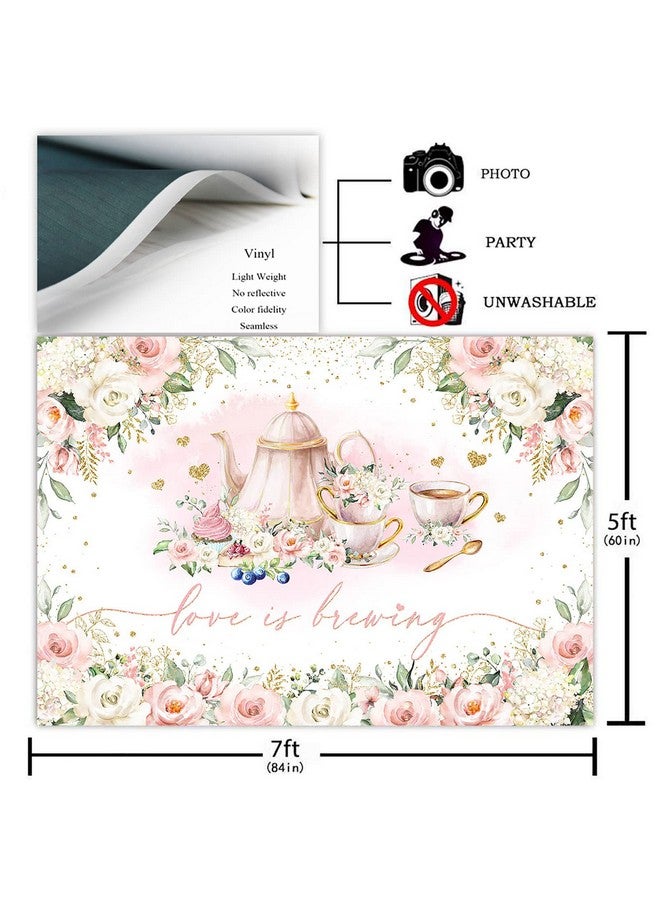 Avezano خلفية Love Is Brewing لحفلات الزفاف وحفلات الزفاف وديكورات حفلات الشاي في عيد الحب وخلفية الصورة ولافتة طاولة الكعكة (7 × 5 أقدام) - Image 3