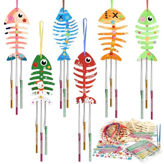 30 PACK WIND CHIME KIT MAKE YOUR OWN FISH WIND CHIME WOODEN ARTS AND CRAFTS FOR GIRLS BOYS ORNAMENTS DIY COLORING SPRING CRAFT FOR CLASSROOM ART ACTIVITIES MOTHERS DAY DECORATION