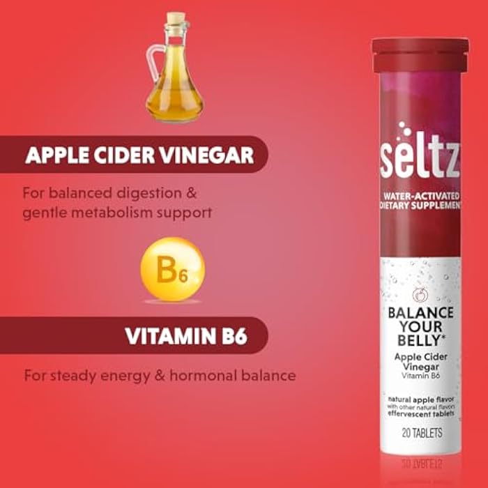 Seltz® Balance Your Belly – Effervescent Vitamins with Apple Cider Vinegar (1000 mg) & Vitamin B6 for Digestive Health, Blood Sugar & Mood Support – Apple Flavor, 20 Tablets (Pack of 1) - Image 3