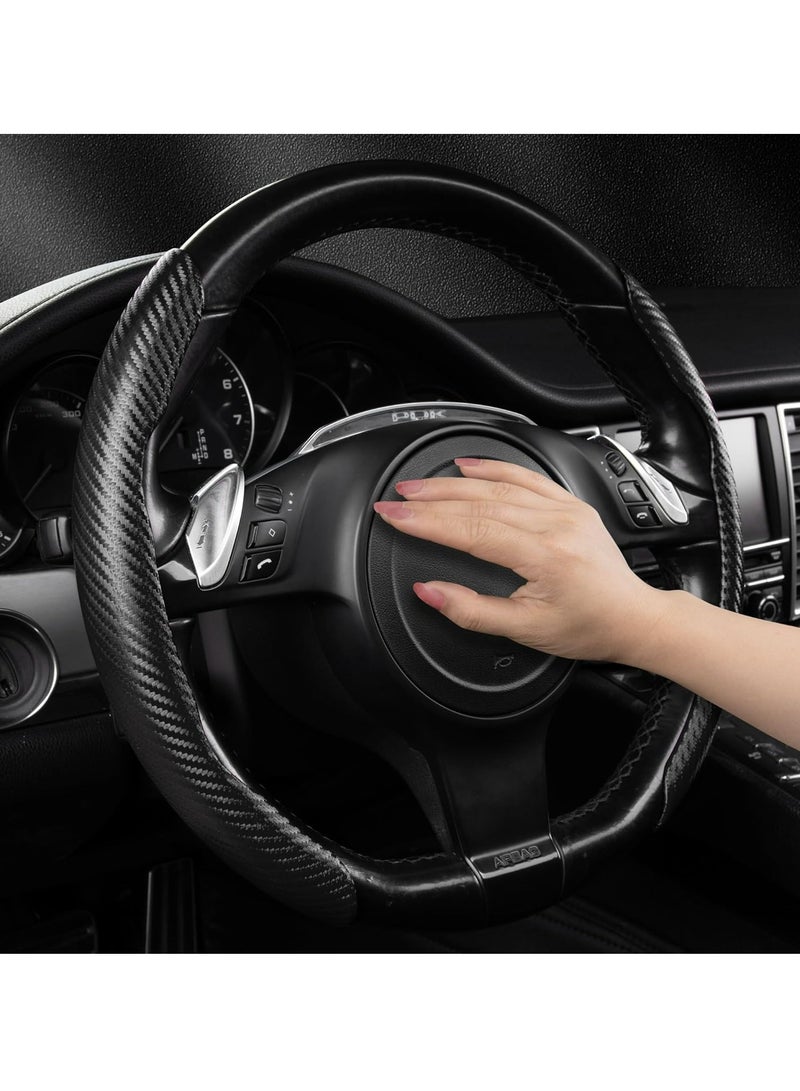 Loquat 1t2pcs Black Car Steering Wheel Cover Carbon Fiber for Men Women, Segmented Wheel Protector Non-Slip Sporty Car Accessories - Image 3