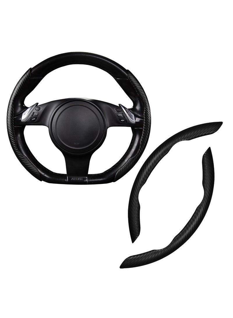 Loquat 1t2pcs Black Car Steering Wheel Cover Carbon Fiber for Men Women, Segmented Wheel Protector Non-Slip Sporty Car Accessories - Image 1