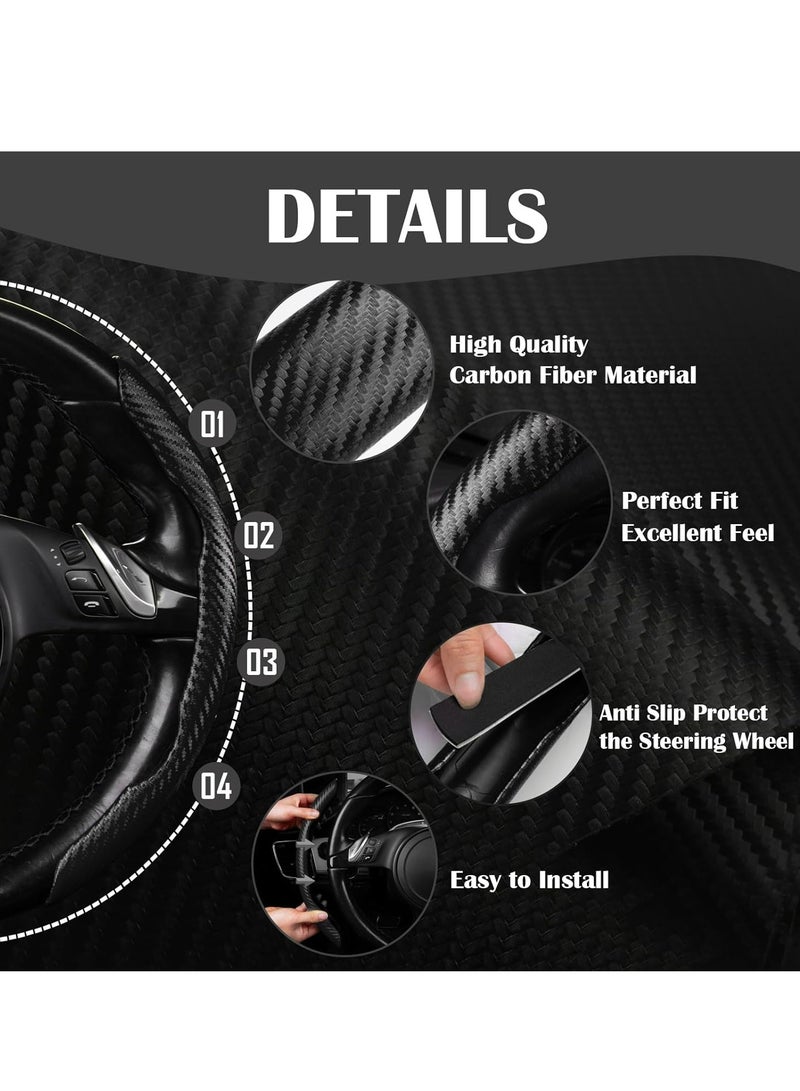 Loquat 1t2pcs Black Car Steering Wheel Cover Carbon Fiber for Men Women, Segmented Wheel Protector Non-Slip Sporty Car Accessories - Image 4