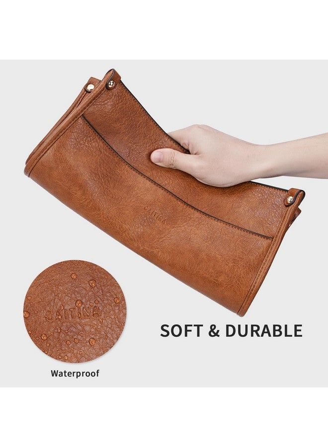 Caitina Crossbody Bag For Women Vegan Leather Hobo Handbags Designer Crossbody Purses Bucket Bag For Women with 2 Adjustable Strap(Brown) - Image 4