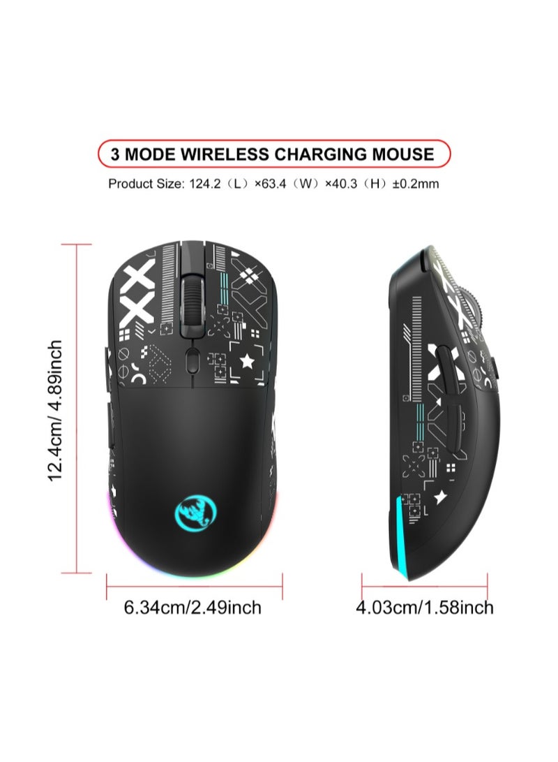 HXSJ T90 Wireless Gaming Mouse – Tri-Mode (Wired, 2.4GHz, BT5.3) – 3600 DPI Adjustable – 650mAh Rechargeable Battery – RGB Lighting (6 Modes) – Ultra-Light – Silent Switches – Type-C Fast Charging – - Image 4