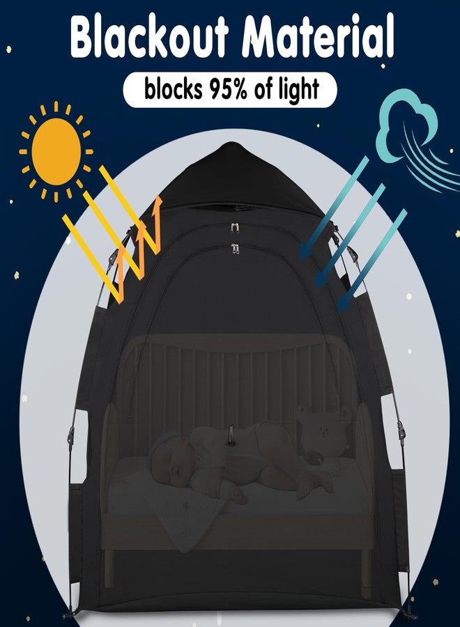 WANRU Blackout Tent for Pack and Play - One-Click Opening Pack N Play Blackout Cover - Black Out Tent for Sleep Pod & Mini Crib, Breathable Crib Blackout Cover Block 95% Light - Image 2