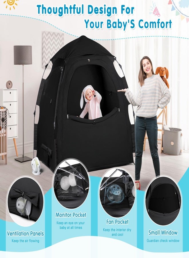 WANRU Blackout Tent for Pack and Play - One-Click Opening Pack N Play Blackout Cover - Black Out Tent for Sleep Pod & Mini Crib, Breathable Crib Blackout Cover Block 95% Light - Image 3