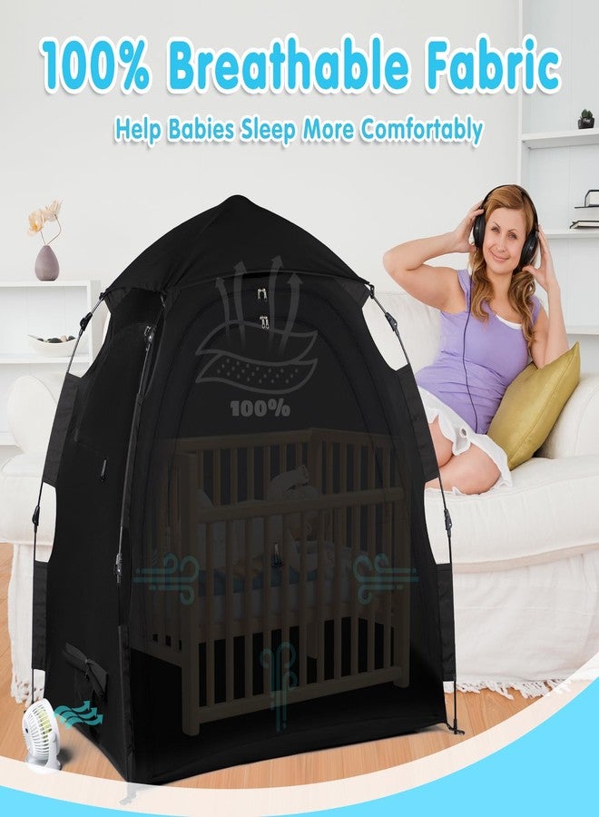 WANRU Blackout Tent for Pack and Play - One-Click Opening Pack N Play Blackout Cover - Black Out Tent for Sleep Pod & Mini Crib, Breathable Crib Blackout Cover Block 95% Light - Image 4