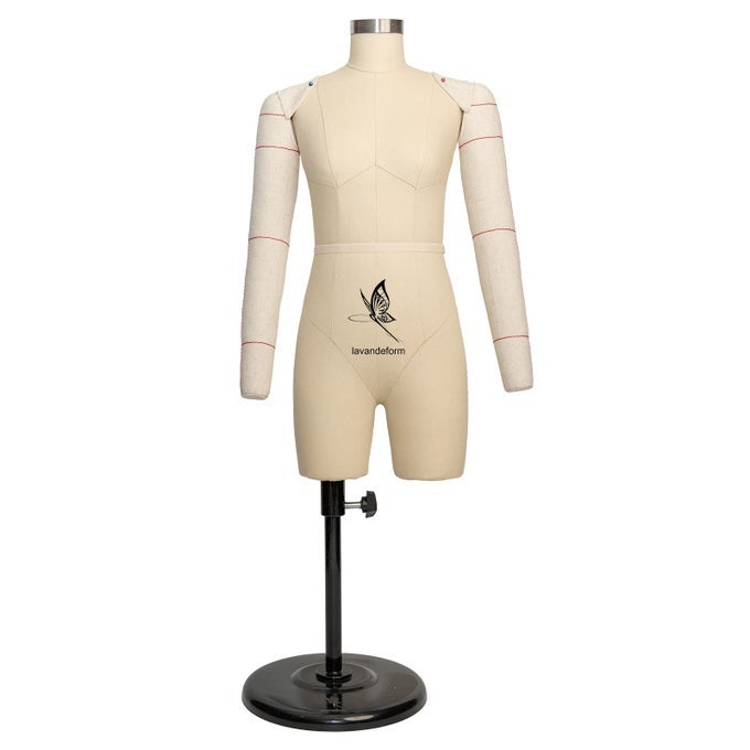 HALF SCALE DRESS FORM WITH ARMS NOT ADULT FULL SIZE TAILOR FEMALE MANNEQUIN TORSO FOR SEWING FULLY PINABLE DRESSMAKER DUMMY12 TROUSER PATTERN MAKING MODEL FLEXIBLE ARMS BEIGE