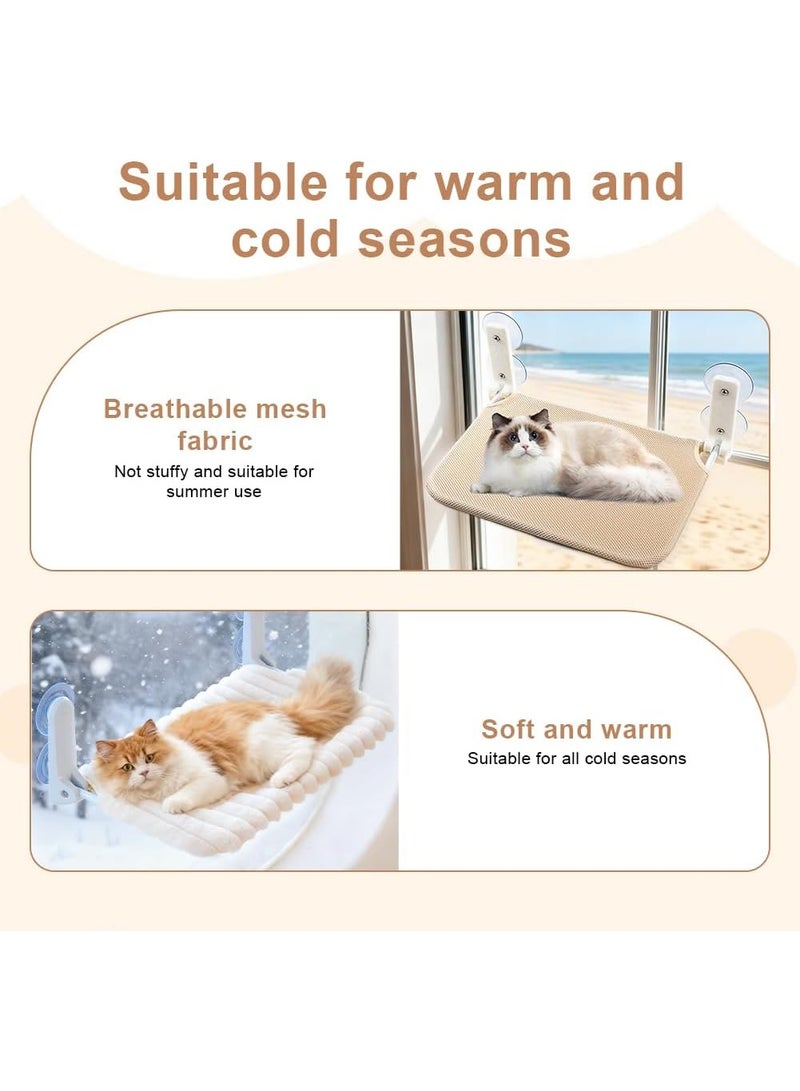 Zisheng Cat Bed,  Cat Window Perch & Hammock- Foldable with 4 Strong Suction Cups Holds 18KG, Plush Pet Lounger for Sunbathing Napping, 52x30cm (Beige) - Image 4