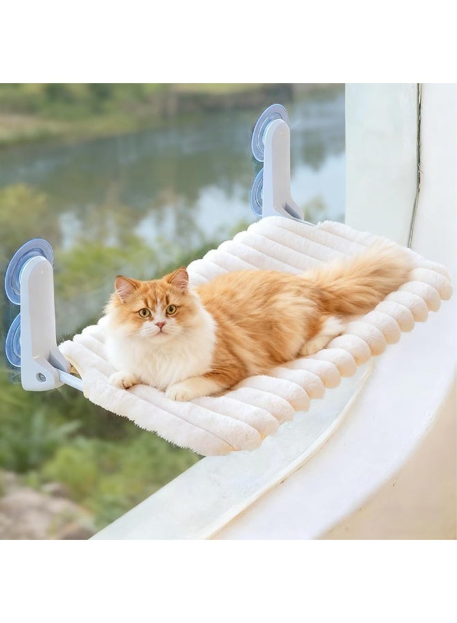 Zisheng Cat Bed,  Cat Window Perch & Hammock- Foldable with 4 Strong Suction Cups Holds 18KG, Plush Pet Lounger for Sunbathing Napping, 52x30cm (Beige) - Image 1
