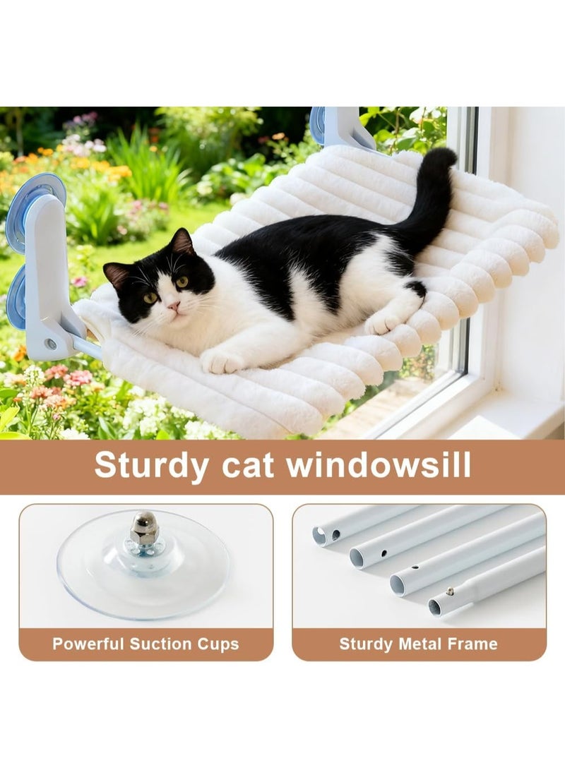 Zisheng Cat Bed,  Cat Window Perch & Hammock- Foldable with 4 Strong Suction Cups Holds 18KG, Plush Pet Lounger for Sunbathing Napping, 52x30cm (Beige) - Image 5