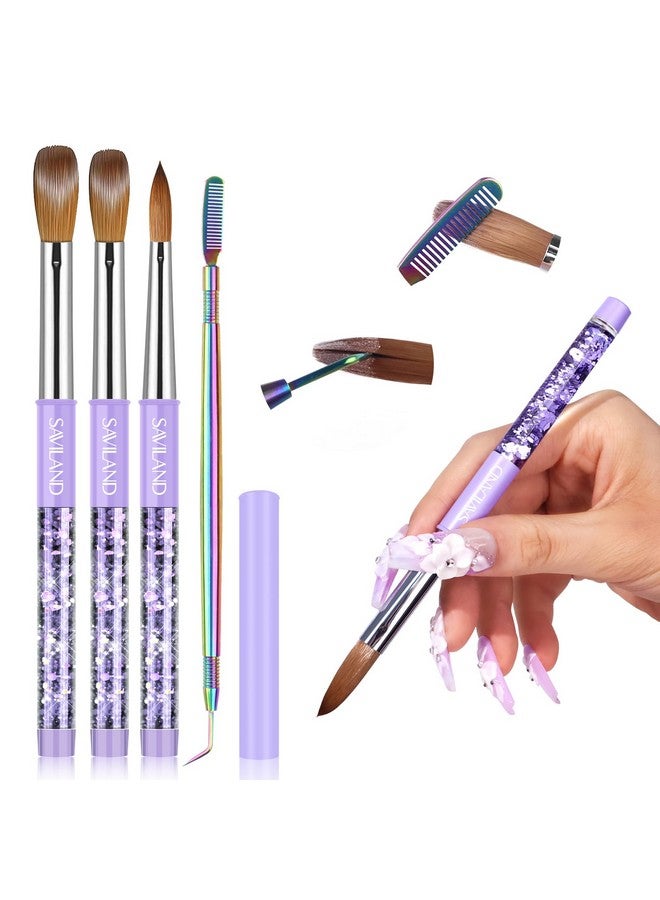 سافي لاند مجموعة فرش أظافر أكريليك كولينسكي من سافيلاند: مقاسات 6، 10، 14، منظف فرش أظافر احترافي، أداة مانيكير لتطبيق الأكريليك، بودرة أكريليك، تمديد الأظافر، نحت الأظافر ثلاثي الأبعاد لفن الأظافر بنفسك - Image 1