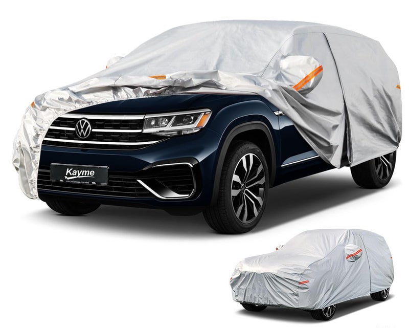 Kayme 6 Layers SUV Car Cover Custom Fit for VW Volkswagen Atlas 20172025 Waterproof All Weather for Automobiles Outdoor Full Cover Rain Sun UV ProtectionSilver