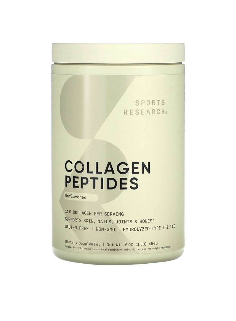 SPORTS RESEARCH Sports Research Collagen Peptides Powder Unflavored Hydrolyzed Type I & III 1lb 454g  - Image 1