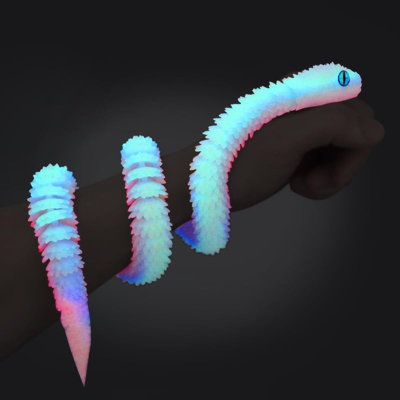 TiTiC 3D Printed Snake Animals Toys Articulated Flexible 3D Printed Viper Fidget Toy Realistic Slithering Design Home Office Executive Desk Decor Rainbow Glow 18 in - Image 3