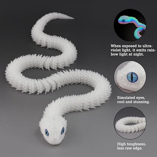 TiTiC 3D Printed Snake Animals Toys Articulated Flexible 3D Printed Viper Fidget Toy Realistic Slithering Design Home Office Executive Desk Decor Rainbow Glow 18 in - Image 5