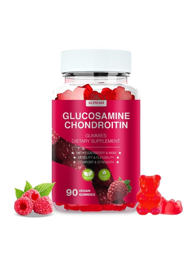 ALPHA01 Glucosamine Chondroitin Gummies - 3000MG Extra Strength Joint Support Supplement with MSM & Elderberry, Flexibility, Antioxidant Immune Support Gummy for Adults, Men & Women - 90 Raspberry Gummies - Image 1
