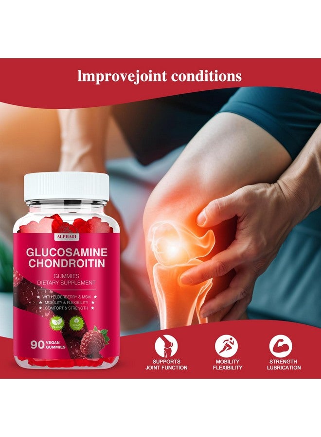 ALPHA01 Glucosamine Chondroitin Gummies - 3000MG Extra Strength Joint Support Supplement with MSM & Elderberry, Flexibility, Antioxidant Immune Support Gummy for Adults, Men & Women - 90 Raspberry Gummies - Image 4