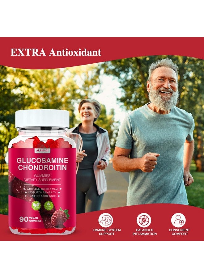 ALPHA01 Glucosamine Chondroitin Gummies - 3000MG Extra Strength Joint Support Supplement with MSM & Elderberry, Flexibility, Antioxidant Immune Support Gummy for Adults, Men & Women - 90 Raspberry Gummies - Image 5