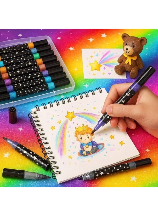 Glitter pen set with 2 different pen tips to highlight important text in different colors. Box contains 6 pens. - Image 1