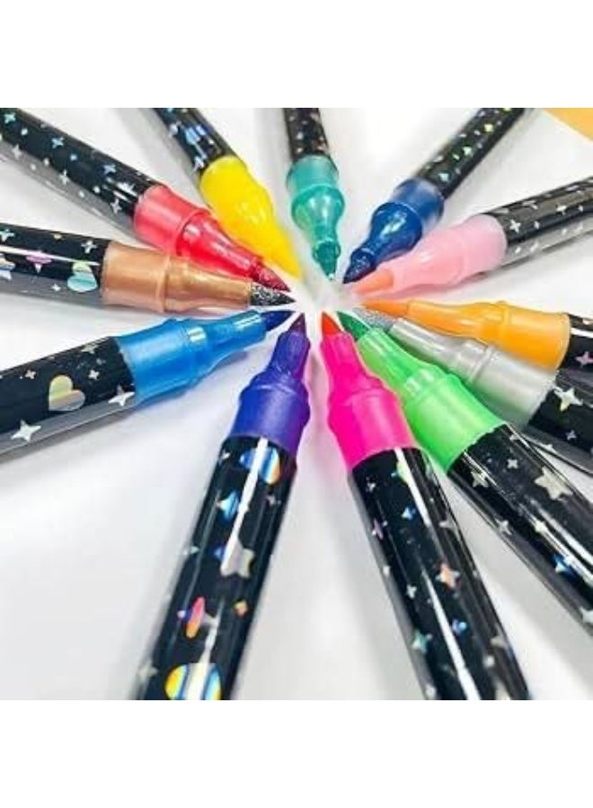 Glitter pen set with 2 different pen tips to highlight important text in different colors. Box contains 6 pens. - Image 2