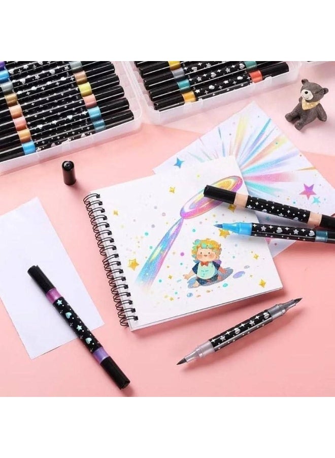 Glitter pen set with 2 different pen tips to highlight important text in different colors. Box contains 6 pens. - Image 3