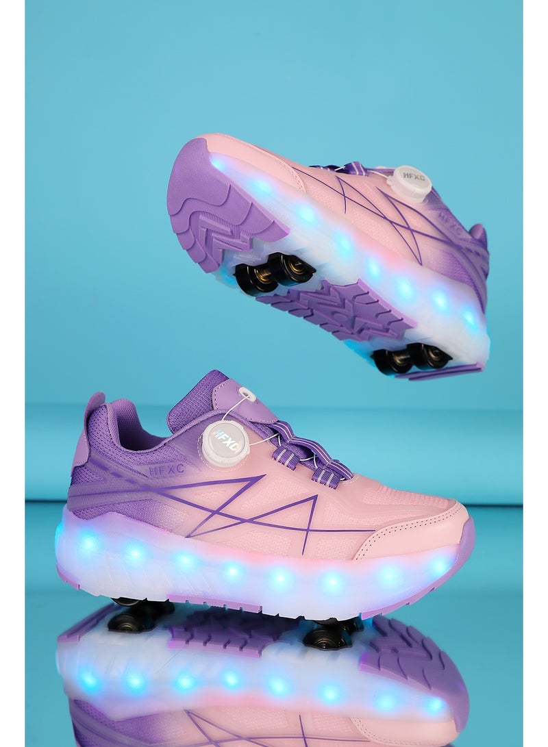 HFXC Roller Skates Shoes 4 Wheels for Kids New Upgraded Roller Shoes LED Light Up Flashing Sneaker Roller Skate Shoes for Boys Girls Beginner More Balanced - Image 2